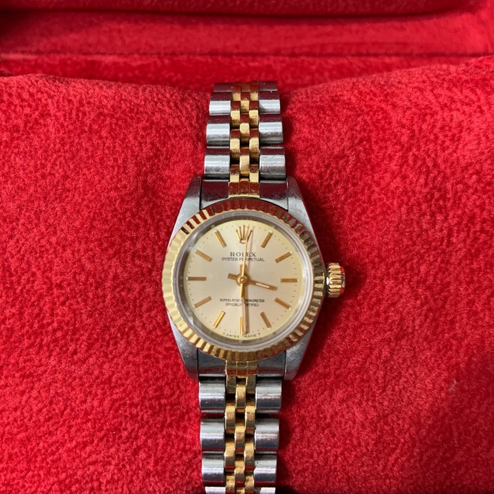 Rolex Oyster Perpetual Ladies Jubilee Gold & Stainless Watch 67193 Original Box